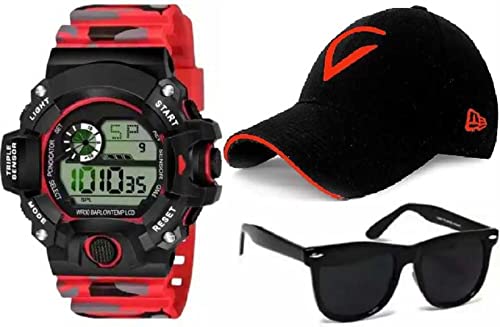 PUTHAK Combo Pack of 3 Stylish Dial Watch, Stylish Sport Baseball Cap & Stylish Aviator Wayfarer Sunglass for Mens and Boys (Pack of 3) PTHK-1702 (B09JCN4D62) Amazon Price History, Amazon Price Tracker