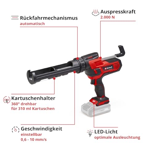 Einhell Akku-Kartuschenpistole TE-SG 18/10 Li-Solo Power X-Change (18 V, für 310 ml-Kartuschen, bis zu 2.000 N, einstellbare Drehzahl, ohne Akku)