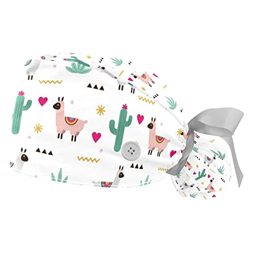 CHENZZZZ Bouffant Scrub Turban Caps gratis mönster 2 st arbetsmössa knytbar hattar med knapp och svettband, Flerfärgad6, en storlek