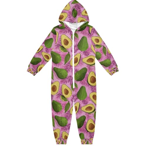 Mnsruu Palm Leaf Avocado Children Onesie Pajamas Zip Up One Piece Sleepwear Hooded Jumpsuits for Boys Girls Kids Multicolor