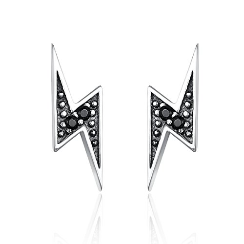 Boucles d'oreilles foudre en argent 925 et zircone noire pour femme