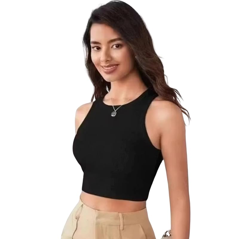 Women's Stylish Tank Top | Regular Fit Casual & Office Wear | Round Neck Sleeveless | Black | Size-S-image-41