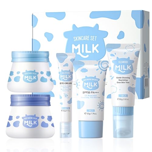 Milk Skin Care Sets & Kits kids skin care products Milk Protein Skincare Gifts For Teenage Girls, gift set for women With Cleanser, Eye Cream, Moisturizer, Sunscreen, Glow Cream