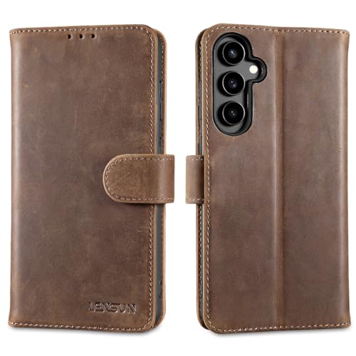 Coque Samsung S23 FE en cuir véritable LENSUN marron rétro