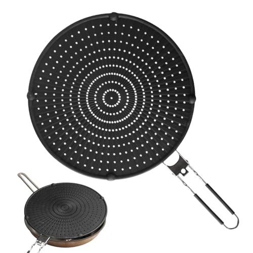 LiangYuanZen Padella paraspruzzi in silicone, 32 cm, con manico pieghevole, paraspruzzi universale, protezione dagli schizzi per padelle, protezione dagli schizzi di grasso, nero