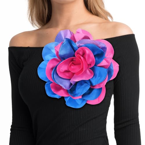 Image of M METERXITY Extra Large Rose Flower Brooches, Lapel Pins Dainty Satin Fabric Big Camellia Oversized Brooch Pin for Women