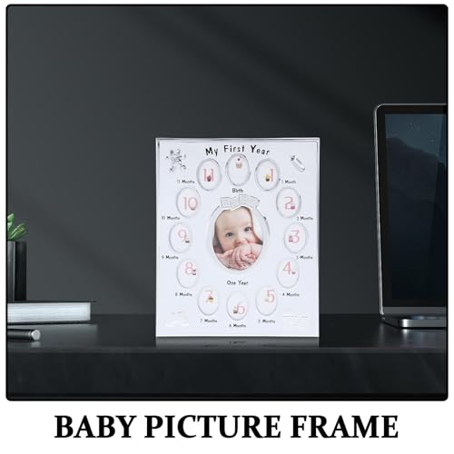 Cadre photo bébé 12 mois en métal blanc pour les souvenirs de la première année de naissance - 4