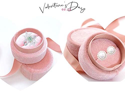 TINGFENG 2 Pcs Pink Velvet Ring Box Bowknot Jewelry Box Earring Boxes Gift Retro Round Jewelry Box Gift Box Small Valentine's Day Birthday Gift for Women Mother Daughter
