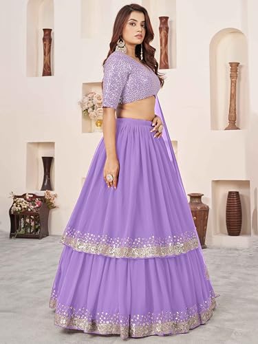 Image of Zeel Clothing Women's Sequins Embroidered Georgette New Semi-stitched Lehenga Choli Set With Dupatta (50666-Womens-Lehenga-Choli-Latest)