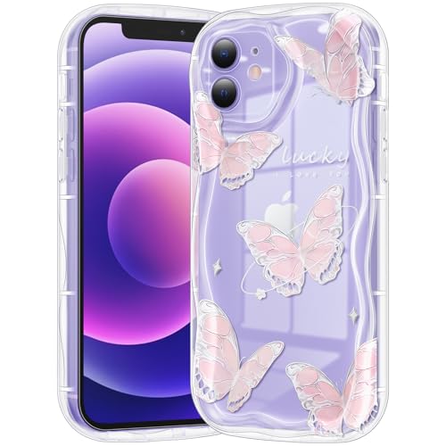 Coque iPhone 12 antichoc transparente à motif papillon rose souple pour femme