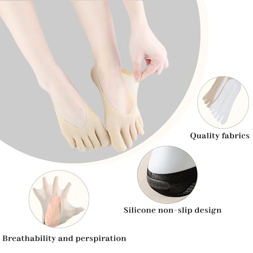 Image of 5 Pairs Toe Separator Socks, No Show Low Cut Yoga Toes, Light Breathable Compression Socks for Women, Non-Slip