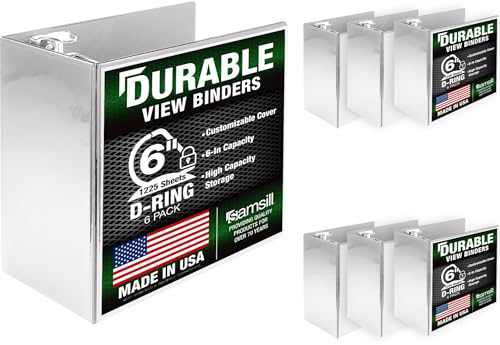 Samsill Durable 6 inch 3 Ring Binder, Locking D Ring Binder, Customizable Clear View Cover, White, 6-Pack, Holds 1225 Pages by Samsill - Used condition - US$77.56