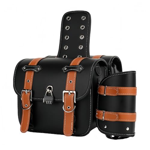 バイク サイドバッグ レザーサドルバッグ 大容量 防水加工 南京錠付き 耐摩耗 変形防止 2個組 ツーリング 日常利用 自転車 オートバイ 収納 (ブラウン,小)