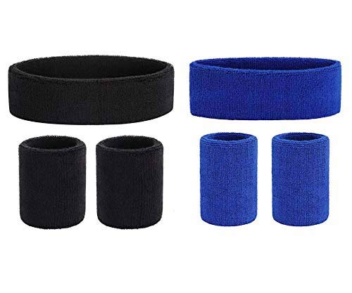 Style Along Black and Blue Outdoor Fitness Sports Sweatband Headband Yoga Gym Unisex Head Band and Wrist Band- Pack of 6-image-29