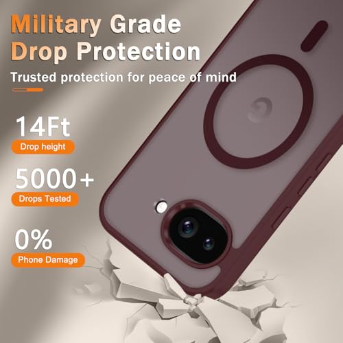 Image of for Google Pixel 10a Case, Matte Magnetic Phone Cover [with 1 Screen Protector] [Support for MagSafe] [Shockproof Military Grade Protection] Translucent Frosted Back, Wine Red
