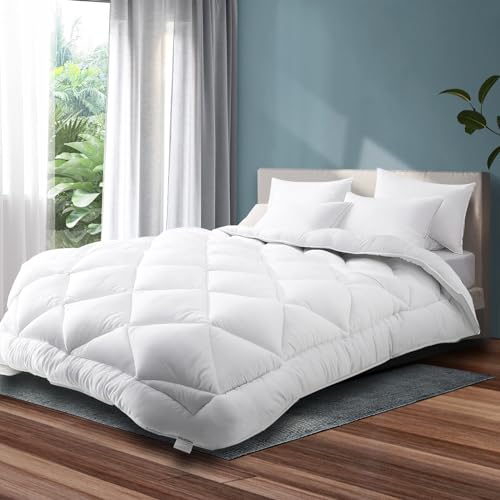BEDRA BEDDING All Seasons Bamboo Quilt, 750GSM Doona/Duvet with Cotton Cover, Bamboo Microfibre Filling Quilt, Warm for Spring Autumn Winter, King Size, 240x210cm