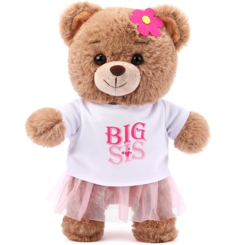 Civaner Big Sister Gifts for Girls 9.8 Bear Stuffed Animal with Removable White T-Shirt Pink Skirt Big Sister Plush Bear to Celebrate Girl Promoted to Sis Newborn Siblings Baby Shower Birthday Gift