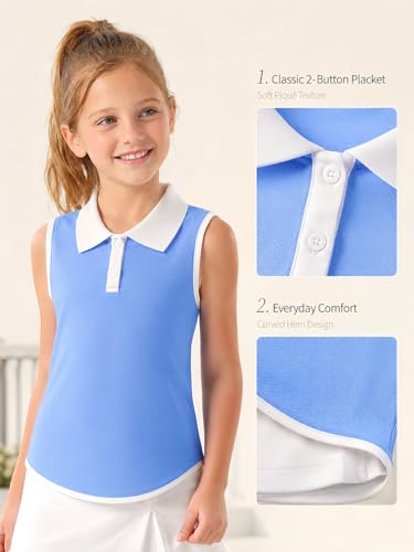 Image of Girls Golf Shirt Sleeveless Polo Collared Quick Dry Tennis Tank Top Outfit