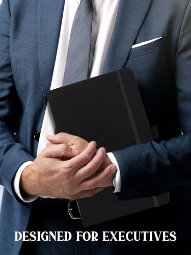 Image of DOODLE Pack of 10 A5 Executive PU Leather Hardbound Notebooks - 160 Ruled Pages Each, 80 GSM | Pen Loop, Ribbon Bookmark, Elastic Band | Professional Office Diary for Men & Women - Black