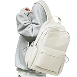 Small Backpack for School Girls Kids Women, Waterproof Bookbag Cute High School Backpack for Men Teen Boys, Lightweight College Back Pack Mochilas Escolares para Casual Daypack Rucksack White