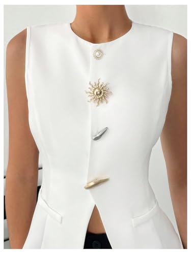 GORGLITTER Women's Metal Pearl Blazer Vest Dressy Sleeveless Fashion Vests Top Business Casual Work Tops4