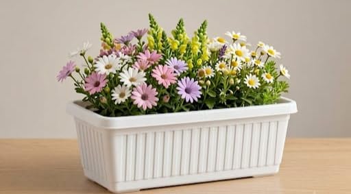 White Color | Rectangular Plastic Flower Pot for Plants 35 x 18.5 x 15 cm | Drainage Holes, Weather Resistant, Indoor & Outdoor Use, Lightweight Design, 5 Vibrant Colours-image-17