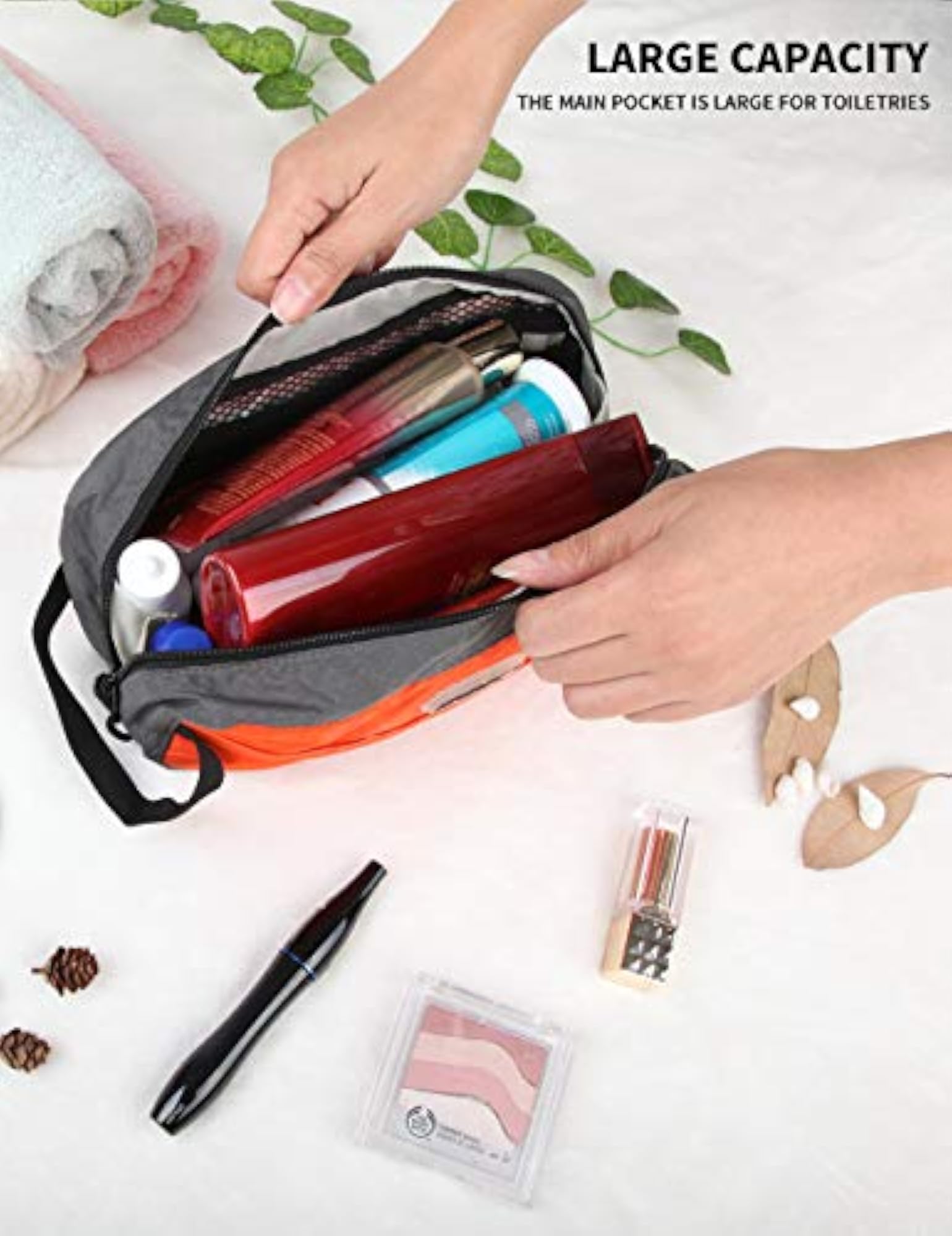 Orange/Grey Premium Toiletry Bag, Dopp Kit Case