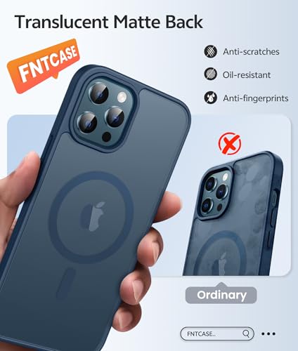 Image of FNTCASE for iPhone 12 Pro Max Case: [Compatible with Magsafe] Translucent Matte Magnetic Phone Cover - Military Grade Drop Protection Shockproof Protective Cases - Blue