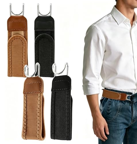 SHICEPET 4 Pack Buckleless Stretch Belts for Men & Women - Adjustable No-Buckle Elastic Belts with Metal Hook Fits Pants Jeans with Stretch Belt Loops (2Black + 2Brown)