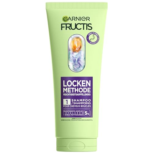 Garnier Shampoo idratante per tutti i tipi di ricci, ricci istantanei, con acido ialuronico al 5% e acidi grassi karité, vegano, senza siliconi, metodo riccioli fruttati, 1 x 200 ml