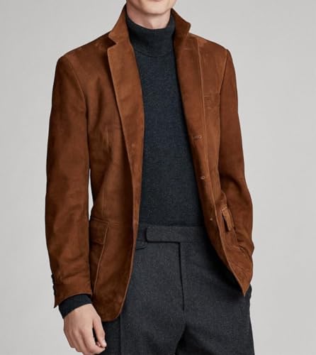 VENNYNG Men's Faux Suede Blazer Single Breasted Motorcycle Style Jacket 3 Buttons Sport Coat Classic4