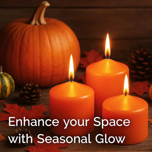 Image of Stonebriar Unscented Pillar Candles - 18 Hour Burn Time, Long-Lasting Wax Candles for Weddings, Holidays, Home Decor & Special Events, Pack of 6, Orange, 3 inch x 3 inch