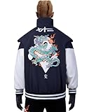 Niepce Inc Japanese Streetwear Dragon Embroidered Anime Jackets for Men (Blue1, Medium)