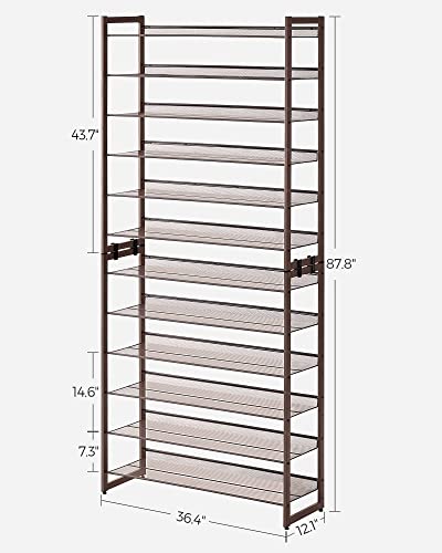 SONGMICS Shoe Rack, 12-Tier Shoe Organizer, Metal Rack for Garage, Set of 2, 6-Tier Stackable Shelf, with Adjustable Flat or Angled Shelves, Holds 48-60 Pairs, Bronze ULMR12A