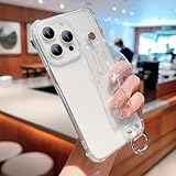 PPFVVTV Funda Transparente con Purpurina y Correa para la muñeca para iPhone 11, 12, 13, 14, 15, 16 Pro MAX, X, XR, XS Plus, con Soporte, antigolpes (para iPhone 14 Pro MAX/Transparente)