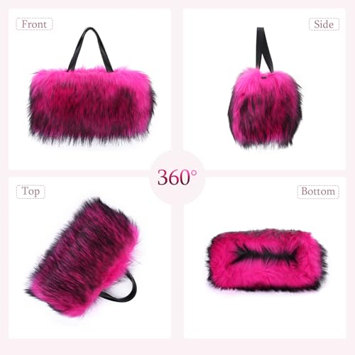 Oweisong Faux Fur Tote Handbag for Women Furry Shoulder Crossbody Bag Fluffy Plush Hobo Satchel Top Handle Bag4