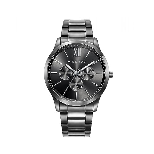 Viceroy Reloj Analógico Multifunción para Hombre de Acero Inoxidable - Movimiento de Cuarzo - Cronógrafo y Calendario - Esfera Gris - Colección Magnum