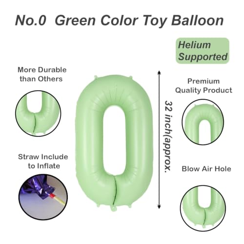 Image of Solid Green 0 / Zero Number Foil Balloons 32 inch Birthday Party Decoration Helium Supported