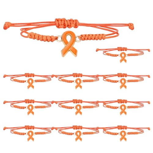 5/10 Pcs Leukemia Awareness Bracelets with Independent Package of Each Piece, Adjustable Orange Ribbon Bracelets for Multiple Sclerosis Kidney Cancer ADHD Awareness, Charity Public Activity Supplies