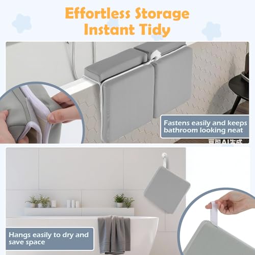 YUFIXO Baby Bath Kneeler and Elbow Rest Pad Set, 1.5 Inch Thick Memory Foam Soft Bath Kneeler with Bath Toys Organizer, Non-Slip, Quick-Dry, Foldable Kneeling Mat, Ideal Gift for Parents, Gray - Thumbnail 4