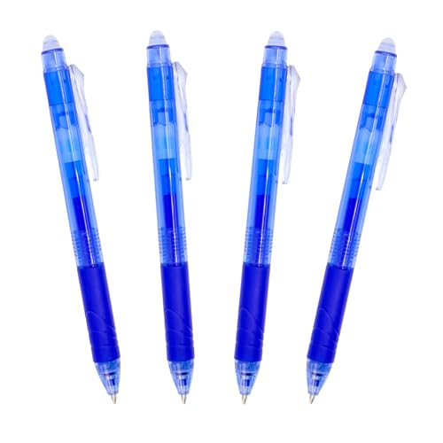 Raylu Paper® - Pack de 4 Bolígrafos Borrables Retráctiles, con Tinta de Gel Híbrida, Color Azul y Trazo de 0,7 mm (4 Azules)