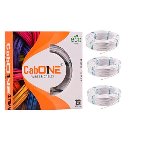 Image of CabONE Pack of 3 Electrical Wire 0.75mm | 90 Meter Single Core CCA Copper Cable | Heat Resistant No-Drip PVC Insulation | High Current Carrying Capacity House Wire