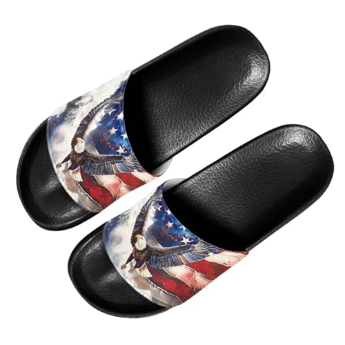 Image of Womens Pool Slides American Flag Sandals Women Quick Dry Fourth of July Sandals for Women Size 9.5 Open Toe Womens Beach Slides