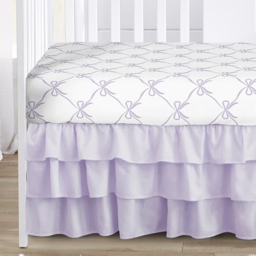 Image of Sweet Jojo Designs 4-Piece Baby Crib Bedding Set (Purple Bows) for Girls, Infants /Nursery incl. Blanket, Fitted Sheet, Skirt, Diaper Stacker (Princess Lavender Bow Vintage Coquette Aesthetic, Elegant)