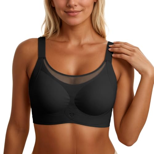 MaNMaNing - Soporte de garganta sin armadura para mujer, gran tamaño, sin tirantes de malla transpirable, push up de mantenimiento galvanizado, cobertura total anti-Frumbo, cómoda, Le Noir, 4X-Large