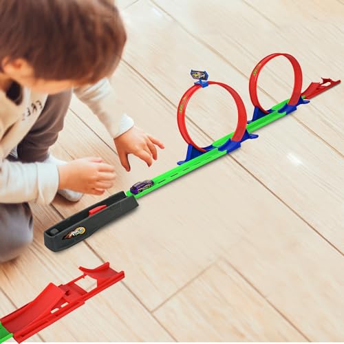 Image of Goyal's Track Racing Car Toy Set for Kids 3+ | 360 Degree Loop Racing Track with Launcher Jump Ramp Inertia Power Car | High Speed Action Stunt Toy (Double Loop Track Racer)