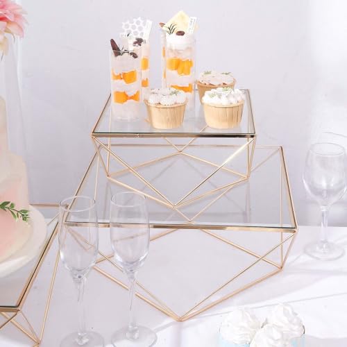 Efavormart CHDLR_CAKE07_SET_GOLD Efavormart Set Of 3 Metal Geometric Cake Stand Gold Cake Riser thumb #7