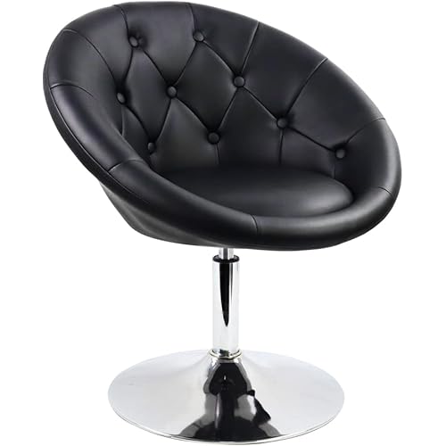 FURWOO Adjustable Black PU Vanity Chair Stool with Cute Round Back for Home, Shop, Manicure, Make up Room, Salon, Spa