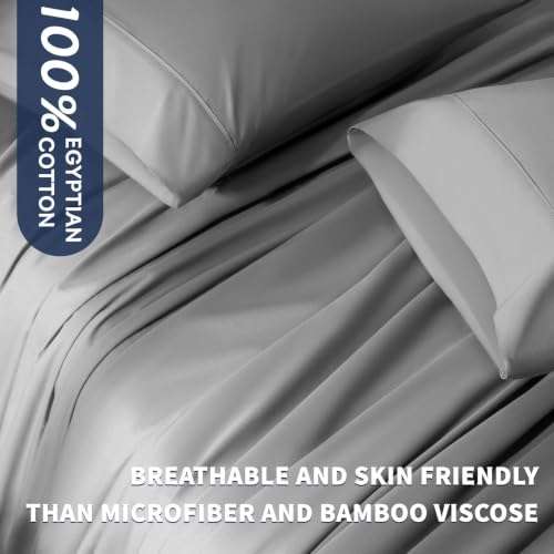 Shilucheng 100% Egyptian Cotton Sheets Set (Grey, Full) - image 4