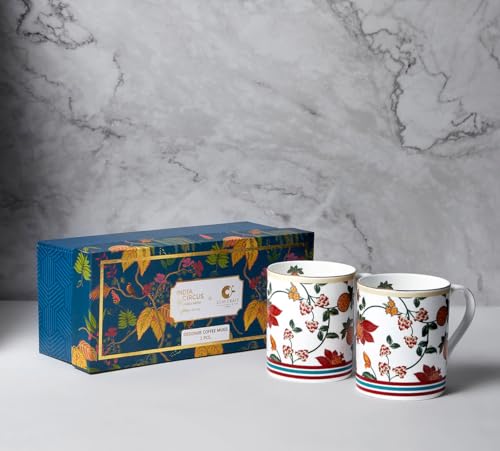Image of India Circus by Krsnaa Mehta Blushed Orchard Coffee Mug | Tea Cup with Handles | Dishwasher Safe | Designer Multicolor, Set of 2, 360mL Each
